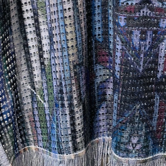 French Blue Mesh Net Top Blue Purple Silver Fringe Boho Artsy Short Sleeve Sz XL - Picture 3 of 9